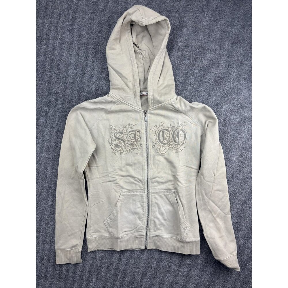 Silver Jeans Co Hoodie Womens Medium Beige Full Zip Hooded Embroidered SJCO Logo